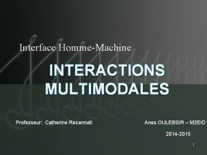 Interface HommeMachine INTERACTIONS MULTIMODALES Professeur Catherine Recannati Anes Interface HommeMachine INTERACTIONS MULTIMODALES Professeur Catherine Recannati Anes