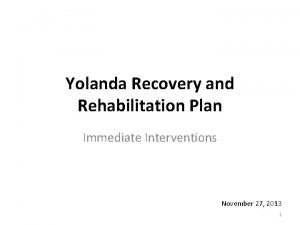 Yolanda Recovery and Rehabilitation Plan Immediate Interventions November