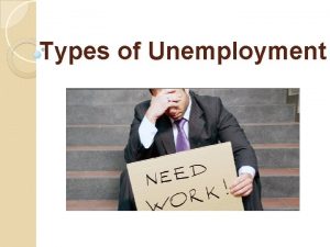 Types of Unemployment Frictional Unemployment Occurs when people