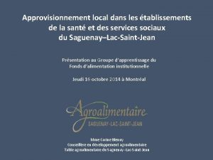 Approvisionnement local dans les tablissements de la sant