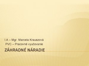 I A Mgr Marcela Krauszov PVC Pracovn vyuovanie