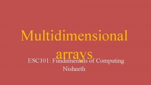 Multidimensional arrays ESC 101 Fundamentals of Computing Nisheeth