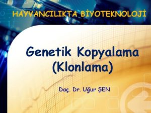 HAYVANCILIKTA BYOTEKNOLOJ Genetik Kopyalama Klonlama Do Dr Uur