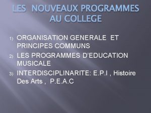 LES NOUVEAUX PROGRAMMES AU COLLEGE 1 2 3