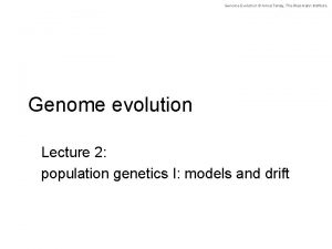 Genome Evolution Amos Tanay The Weizmann Institute Genome