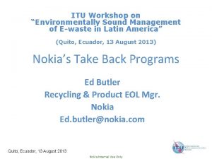 ITU Workshop on Environmentally Sound Management of Ewaste