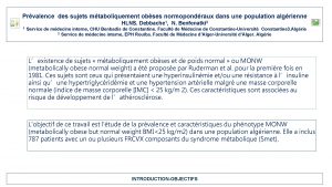 Prvalence des sujets mtaboliquement obses normopondraux dans une