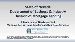 State of Nevada Department of Business Industry Division