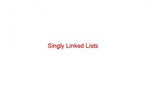 Singly Linked Lists Outline Introduction Representation Space Analysis