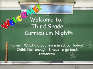 Welcome to Third Grade Curriculum Night Parent What