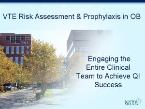 VTE Risk Assessment Prophylaxis in OB Engaging the