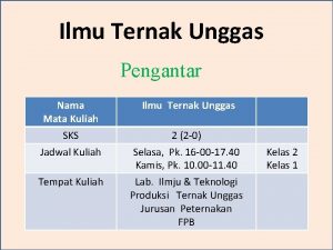 Ilmu Ternak Unggas Pengantar Nama Mata Kuliah Ilmu