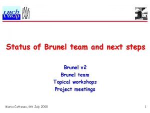 Status of Brunel team and next steps Brunel