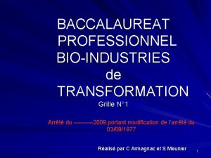 BACCALAUREAT PROFESSIONNEL BIOINDUSTRIES de TRANSFORMATION Grille N 1