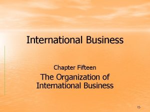 International Business Chapter Fifteen The Organization of International