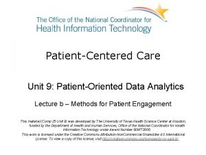 PatientCentered Care Unit 9 PatientOriented Data Analytics Lecture