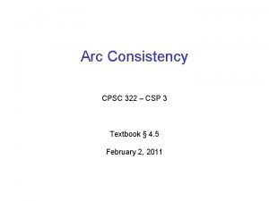 Arc Consistency CPSC 322 CSP 3 Textbook 4