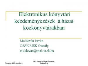 Elektronikus knyvtri kezdemnyezsek a hazai kzknyvtrakban Moldovn Istvn