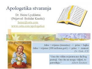 Apologetika stvaranja Dr Heinz Lycklama Prijevod Boidar Knei