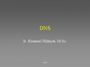 DNS Ir Risanuri Hidayat M Sc DNS DNS