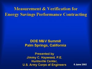 Measurement Verification for Energy Savings Performance Contracting DOE