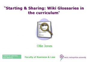 Starting Sharing Wiki Glossaries in the curriculum Ollie