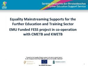 Equality Mainstreaming Supports for the Further Education and