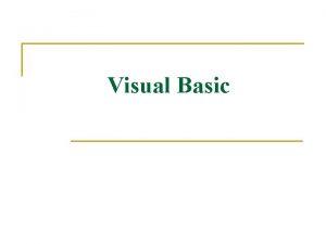 Visual Basic Uvod u Visual Basic n Programski