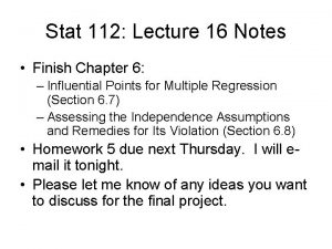 Stat 112 Lecture 16 Notes Finish Chapter 6