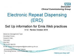 Electronic Repeat Dispensing ERD Set Up information for