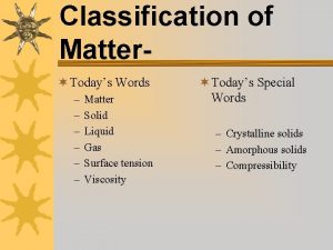Classification of Matter Todays Words Matter Solid Liquid