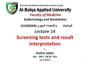 Faculty of Medicine Epidemiology and Biostatistics 31505204 Lecture