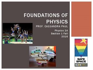 FOUNDATIONS OF PHYSICS PROF CASSANDRA PAUL Physics 2