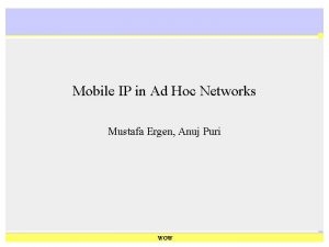 Mobile IP in Ad Hoc Networks Mustafa Ergen