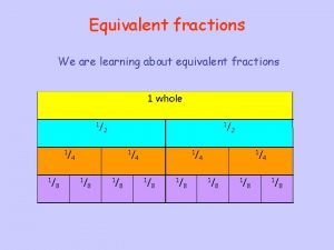 Equivalent fractions We are learning about equivalent fractions