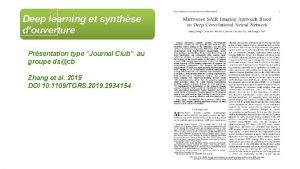 Deep learning et synthse douverture Prsentation type Journal