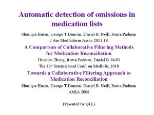 Automatic detection of omissions in medication lists Sharique