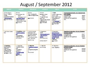 August September 2012 MONDAY TUESDAY WEDNESDAY THURSDAY FRIDAY