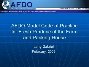 AFDO Model Code of Practice for Fresh Produce