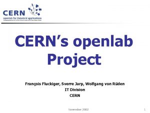 CERNs openlab Project Franois Fluckiger Sverre Jarp Wolfgang