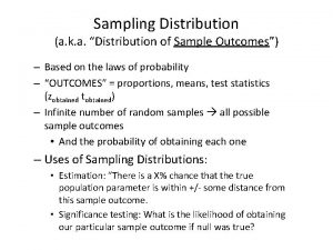 Sampling Distribution a k a Distribution of Sample