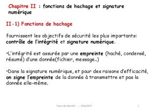 Chapitre II fonctions de hachage et signature numrique