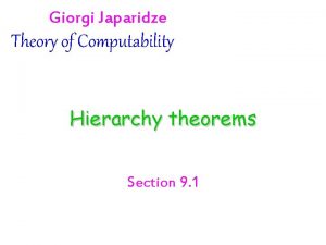 Giorgi Japaridze Theory of Computability Hierarchy theorems Section