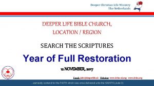 Deeper Christian Life Ministry The Netherlands DEEPER LIFE