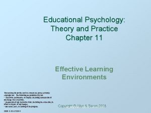 Educational Psychology Theory and Practice Chapter 11 Effective