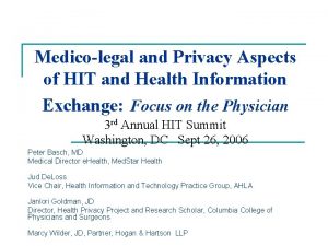 Medicolegal and Privacy Aspects of HIT and Health