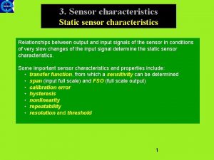 3 Sensor characteristics Static sensor characteristics Relationships between