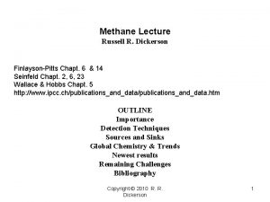 Methane Lecture Russell R Dickerson FinlaysonPitts Chapt 6