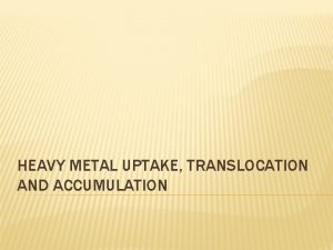 HEAVY METAL UPTAKE TRANSLOCATION AND ACCUMULATION The uptake