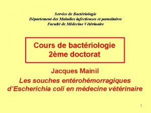 Service de Bactriologie Dpartement des Maladies infectieuses et